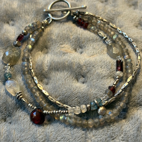 Sundance Multi Strand Gemstone Bracelet Labradorite Garnet Moonstone Sterling